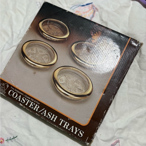 Vintage Elegant Gold-Plated Crystal Coaster Set - Picture 2 of 6